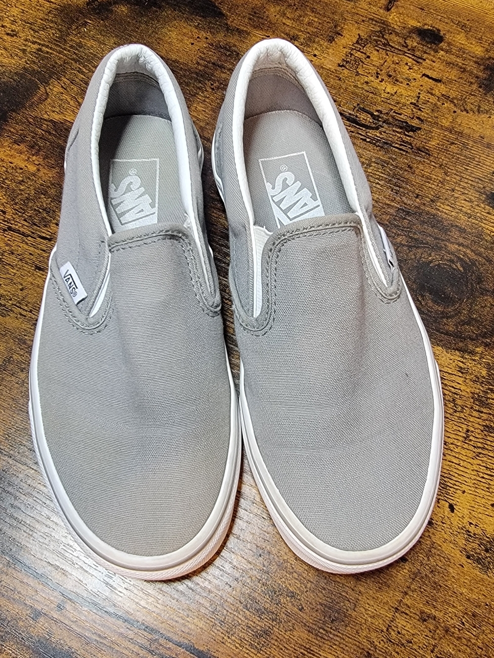 Vans Slip-On Sneakers in Light Gray and White